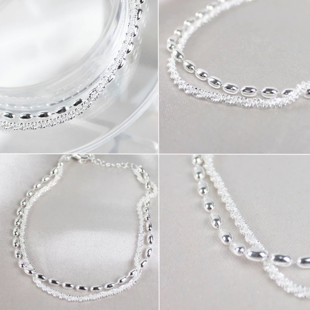 925 Sterling Silver Double Layer Bracelet Engagement Wedding Women Fine Jewelry - Picture 5 of 7